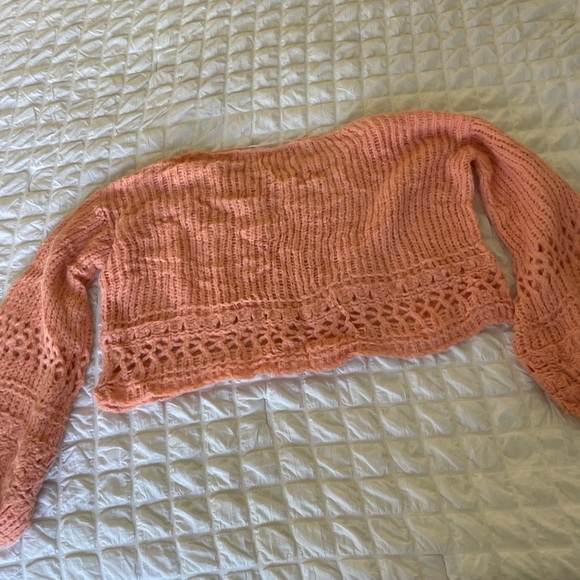 Free People Alpaca boho crochet coral crop sweater - Picture 8 of 9